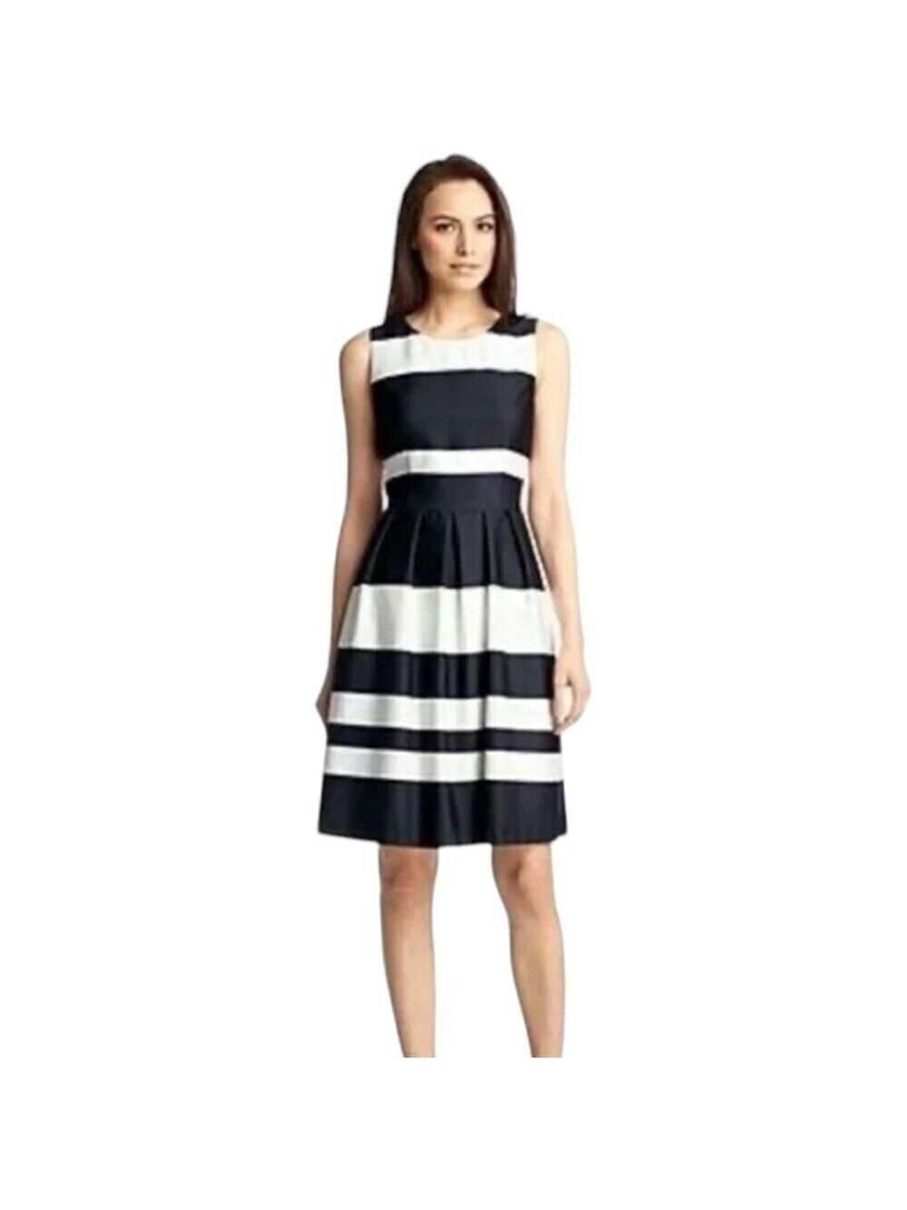 * Boss Hugo Boss Hilja Navy and White Striped Fit and Flare Tea Dress Size 4